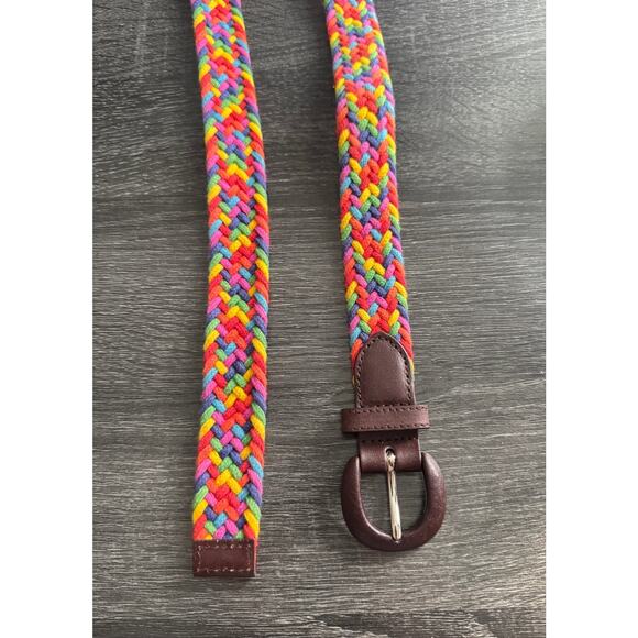 Braided Rainbow Multicolor Belt Cotton Genuine Bonded Brown Buckle Size Medium - Picture 4 of 5